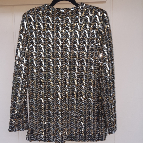 M BEAUTIFUL VINTAGE TEDDI OF CALIFORNIA GOLD SEQUIN OPEN FRONT DRESSY JACKET - Picture 2 of 6